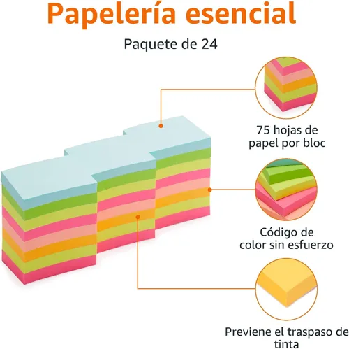 Vista 3 de Amazon Basics Notas adhesivas mini rectangulares, 1.5x2 pulgadas, almohadillas autoadhesivas de colores brillantes, fáciles de usar para el hogar