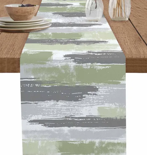 Vista 21 de Zigzi - Bufandas de mesa azules, textura de mármol a rayas grises de Zigzi, camino de mesa de comedor, decoración de mesa rectangular lavable