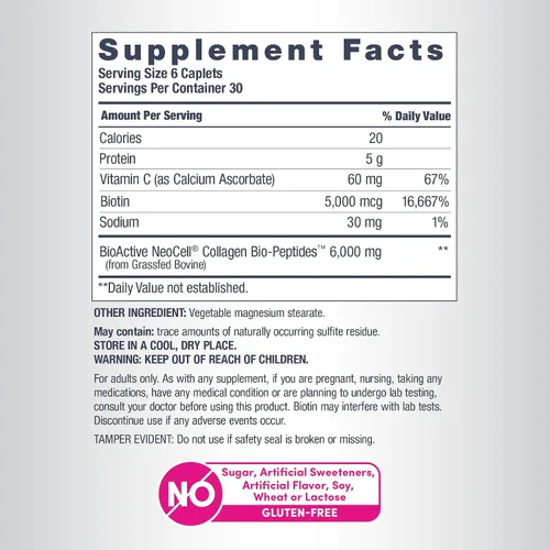 Vista 4 de Píldoras de péptidos de colágeno NeoCell 180 tabletas Con vitamina C