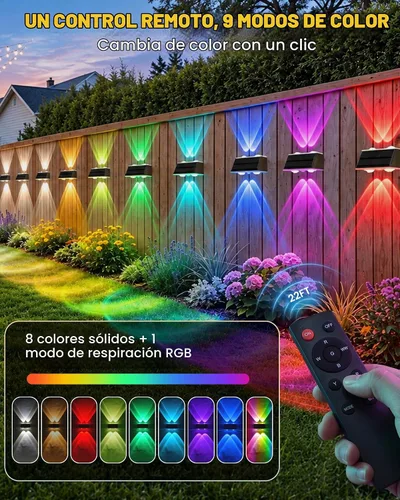 Vista 3 de Luces solares para valla al aire libre con control remoto, paquete