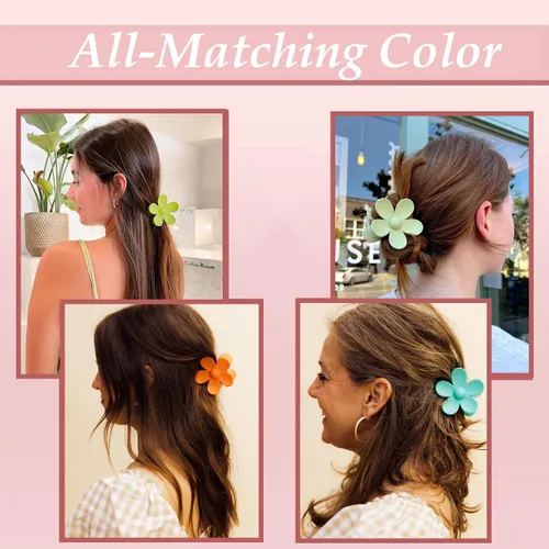 Vista 5 de Pinzas para el cabello de flores para mujer, 9 pinzas mate con agarre fuerte para cabello grueso y fino, antideslizantes, 9 estilos