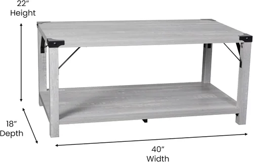 Vista 2 de BizChair Modern Farmhouse - Mesa auxiliar de 2 niveles, marco de madera de ingeniería gris Aspen, soportes laterales entrecruzados de metal negro
