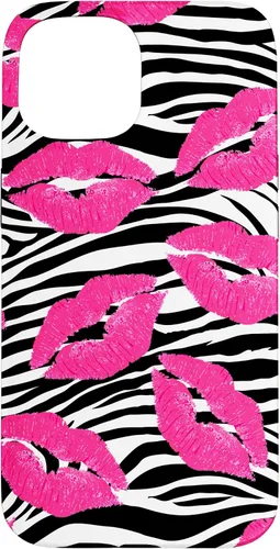 Vista 6 de Funda con estampado de labios de cebra rosa intenso y negro para iPhone 16 McBling
