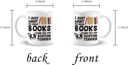 Vista 4 de Taza de café Boston Terrier, I Just Want to Read Books and Pet My Boston Terrier Taza de cerámica de 11 onzas, taza de té para perros, regalos