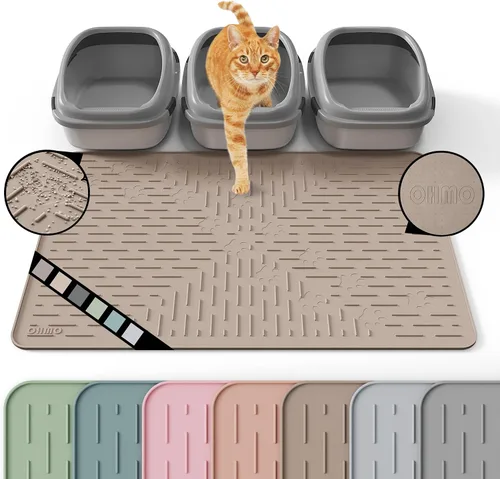 Vista 14 de OHMO Alfombrilla Grande para Arena de Gatos Alfombrilla de Captura Premium Goma de Silicona 31.5 x 23.6 pulgadas Gris Ceniza, Alfombrilla para Caja