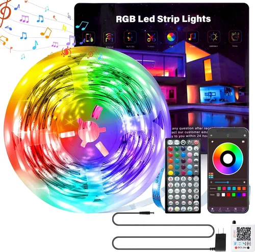 Vista 8 de GANZQH Luces LED para dormitorio, 150 pies, sincronización de música, cambio de color, tira de luces LED con control remoto y aplicación, luces LED
