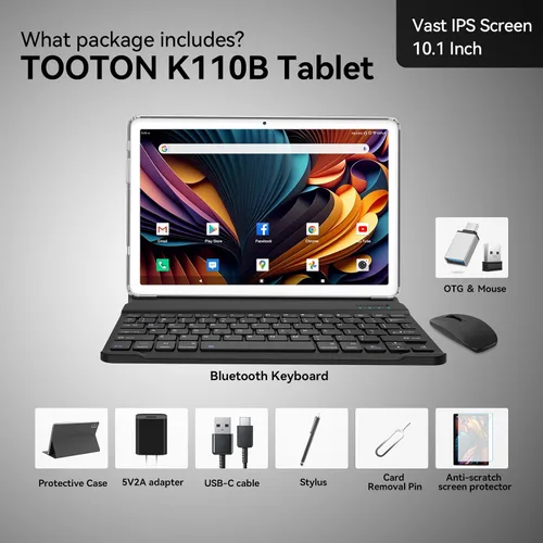 Vista 7 de Tablet 2 en 1 con teclado, 2025 últimas tabletas Android 4+4+128GB ROM, tableta de 10 pulgadas con chip octa-core compatible con WiFi de 5+2.4 GHz