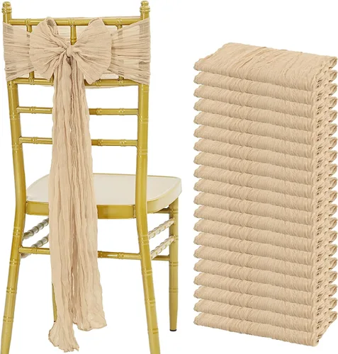 Vista 11 de Showgeous 20 bandas para silla, estopilla rústica, lazos decorativos diseñados para bodas, banquetes, fiestas, pasillo, decoración del hogar