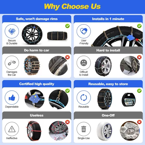Vista 4 de Cadenas de nieve de ajuste automático para automóviles, SUV y camionetas – Instalación automática de ajuste rápido de 1 minuto, cadenas universales