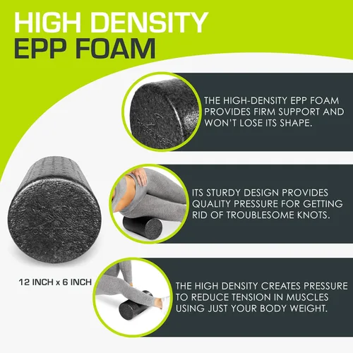 Vista 3 de ProsourceFit Rodillos de espuma de alta densidad de 12 pulgadas de largo, herramienta de masaje atlético firme para cuerpo completo para Negro