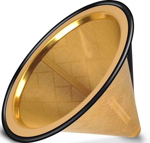 Vista 9 de Filtro de café compatible con Hario V60 - Gotero de café reutilizable de acero inoxidable con base de metal ancha - Filtro de café sin papel