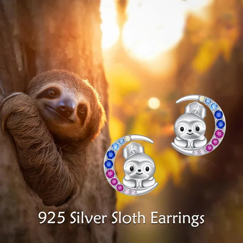 Vista 6 de YFN Aretes de tuerca de plata de ley con diseño de luna y animales lindos para mujeres y niñas