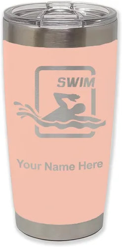 Vista 27 de LaserGram Vaso aislado al vacío de 20 onzas, para natación, grabado personalizado incluido (negro) Engraved Gift for Swimmers, Vacuum Insulated