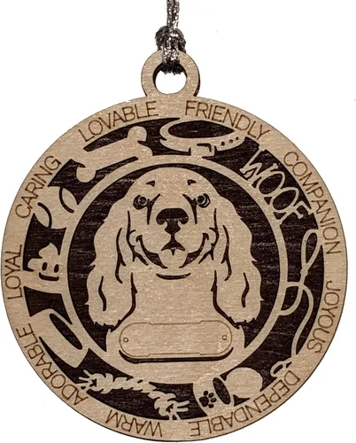 Vista 134 de Adorno de Navidad personalizado para perro Cavalier King Charles Spaniel, redondo de 3 pulgadas, madera cortada con láser de 2 capas, nombre y texto