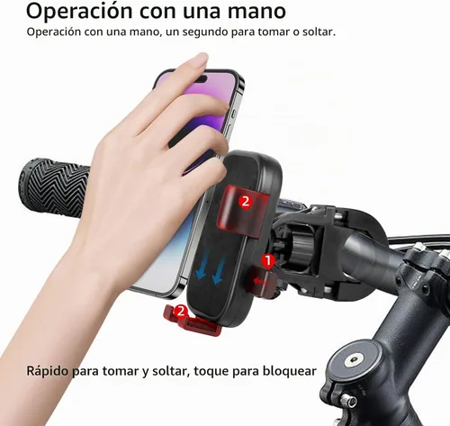 Vista 4 de Soporte para teléfono de motocicleta, soporte para teléfono de bicicleta, soporte para teléfono celular para manillar de bicicleta, soporte