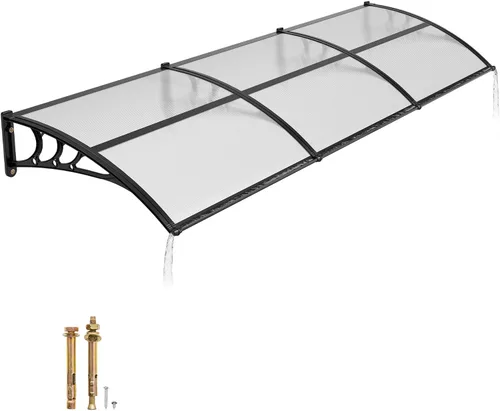 Vista 17 de VEVOR Toldo para puerta de entrada, toldo de puerta de ventana de 24 x 24 pulgadas con drenaje y soporte de ABS, cubierta de policarbonato