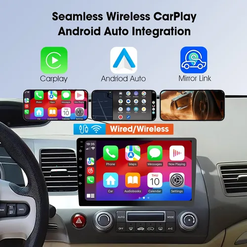 Vista 2 de Haudio Estéreo de coche Android para Honda Civic 2006-2011, pantalla táctil doble DIN de 10.1 pulgadas, CarPlay inalámbrico y Android Auto, GPS, FM