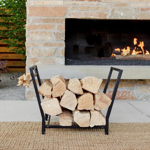 Vista 6 de FireProof Pros - Soporte para leña al aire libre y en interiores con ganchos para leña. 25.6 pulgadas