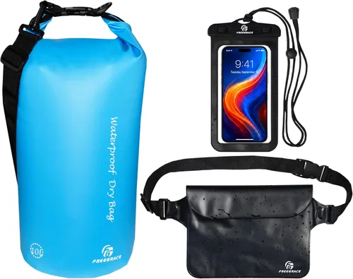 Vista 12 de Freegrace - Juego de 3 bolsas secas impermeables, bolsa seca con 2 cierres y correa de hombro desmontable; bolsa de cintura y funda para teléfono