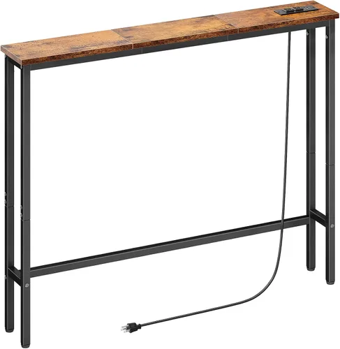 Vista 17 de ELYKEN - Mesa consola estrecha de 39.4 pulgadas con tomacorriente, mesa de sofá detrás del sofá