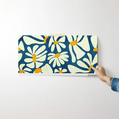 Vista 7 de Spoonflower Despegar y pegar papel tapiz Swatch - Retro Daisy Flower Power Blue Floral Vintage Groovy 70S 60S Papel pintado extraíble personalizado