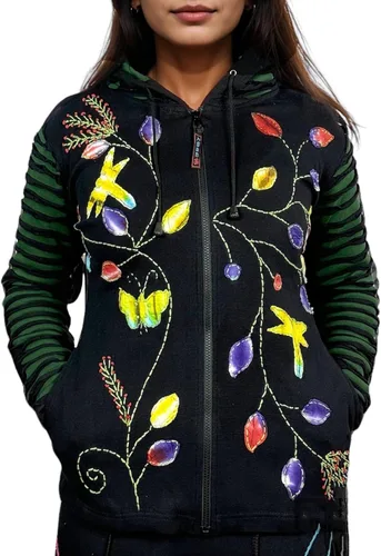 Vista 21 de Agan Traders Chaquetas bohemias con cremallera para mujer, con parches de teñido anudado, sudaderas ligeras con capucha para mujer 2025