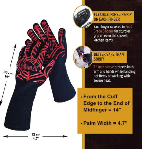Vista 2 de Guantes de parrilla y barbacoa GRILL HEAT AID para asar y cocinar, Algodón