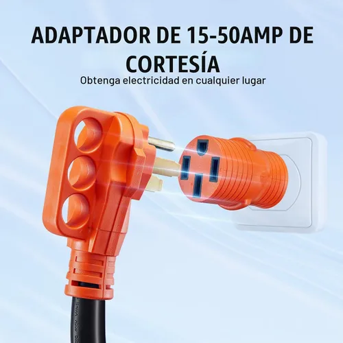 Vista 5 de VEVOR Cable de extensión de 50 amperios para RV, de 15 pies, cable de alimentación para RV resistente STW de calibre 6/3+8/1, enchufe macho NEMA