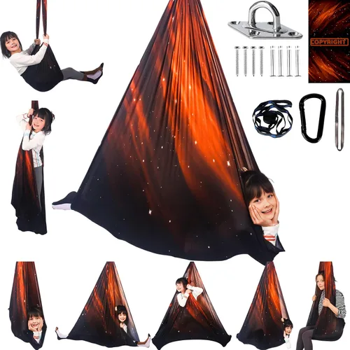 Vista 9 de Columpio sensorial para niños, terapia interior y exterior, hamaca para acurrucarse, con capacidad para hasta 300 libras, con kit de colgador
