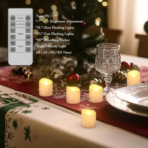 Vista 4 de SoulBay - Velas de té LED recargables sin llama USB-C con control remoto White Flickering Electric Votives, Timer, USB-C Cable Included, For