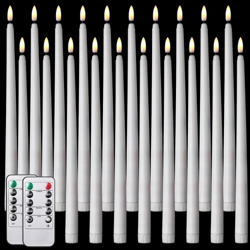Vista 12 de Tuanse Paquete de 20 velas cónicas parpadeantes sin llama a granel con control remoto y temporizador, candelabros LED de Adviento a pilas para Beige