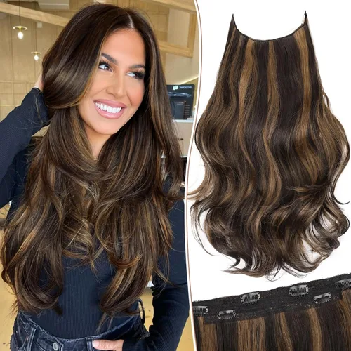 Vista 46 de KooKaStyle Extensiones de Cabello con Alambre Invisible, Largas, Lacias, en Capas, Sintéticas con Alambre Transparente, Tamaño Ajustable, 6 Clips