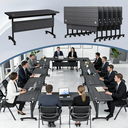 Vista 31 de Paquete de 4 mesas de conferencias plegables, mesa de entrenamiento modular Gris hierro profundo