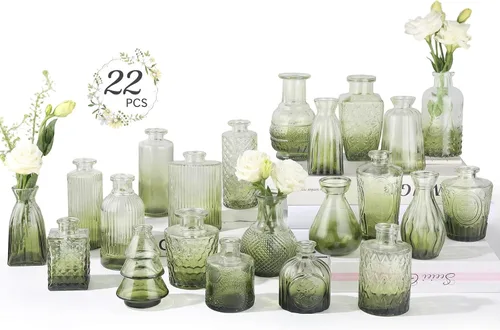 Vista 14 de RUCKAE Juego de 12 jarrones pequeños transparentes para brotes a granel, jarrones de vidrio para mini flores para centros de mesa, decoraciones