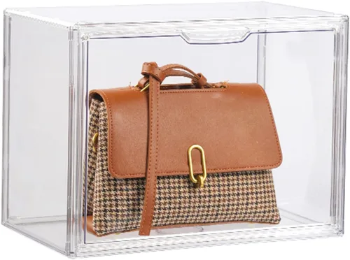 Vista 3 de FABROK Caja Organizadora de Almacenamiento de Libros Transparente, Estuche de Exhibición de Libros de Plástico Apilable con Puerta Magnética