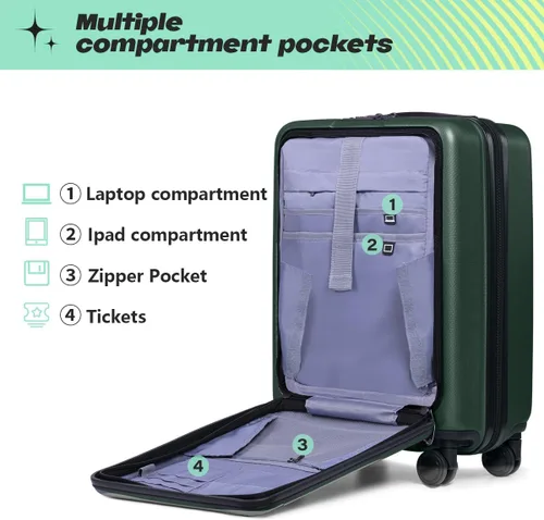 Vista 4 de AnyZip Maletas de equipaje con ruedas giratorias PC+ABS Hardshell TSA Lock, Verdeoscuro