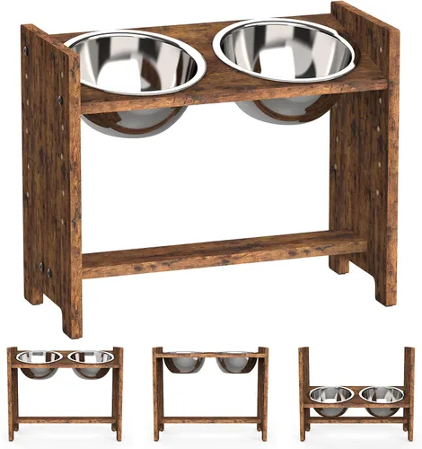 Vista 8 de Cuencos elevados para perros, soporte elevado ajustable para mascotas de tamaño mediano, alimentador de alimentos de bambú resistente con 2 platos