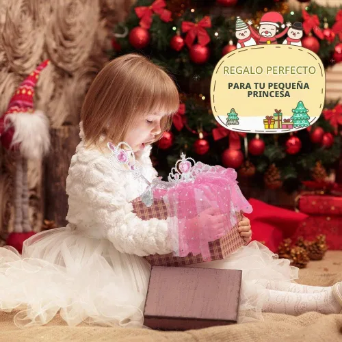 Vista 3 de Fedio Juego de capa de princesa, 7 piezas, capa de princesa con corona de tiara, varita para niñas pequeñas (rosa)