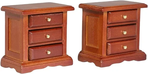 Vista 2 de Mesitas de noche de madera para casa de muñecas Juego de 2 Mesas de noche Muebles de casa de muñecas Escala 1/12 (mediano)
