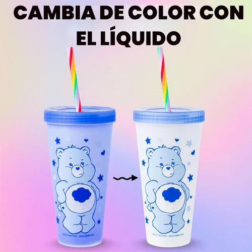 Vista 12 de Silver Buffalo Care Bears Corazones y Estrellas Juego de 4 Vasos de Plástico Cambian de Color con Popotes de Espiral Arcoíris con Tenderheart