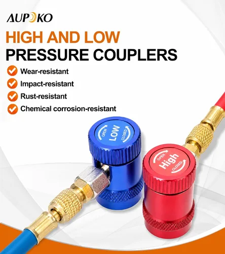 Vista 5 de Aupoko R1234yf Acoplador rápido, ajustable R1234yf Adaptador de acopladores rápidos de lado alto y bajo con destello SAE de 1/4", herramientas