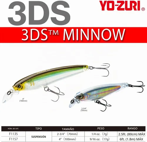Vista 4 de Yo-Zuri 3DS Minnow - Señuelo Crankbait de buceo de pesca de superficie , Multi