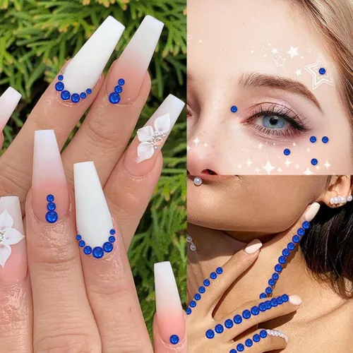 Vista 7 de Calcomanías de gemas de 4 tamaños, 3/4/5/0.236 in, calcomanías de diamantes de imitación autoadhesivas para maquillaje, gemas para la cara, joyas
