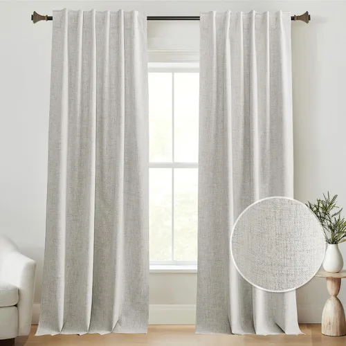 Vista 8 de StangH Cortinas Opacas con Pliegues Pinzados para Dormitorio, Cortinas de Ventana con Textura de Lino Beige con Ganchos, Aislante de Energía Neutro