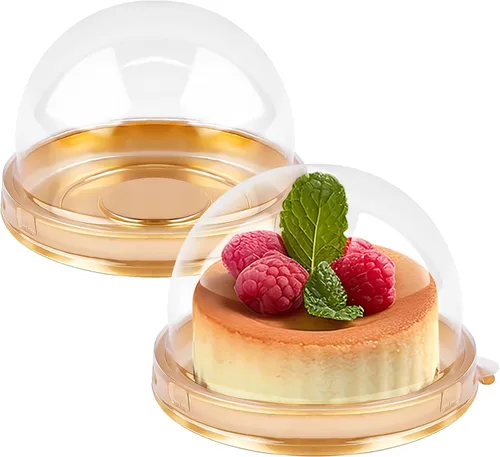 Vista 8 de Zezzxu Paquete de 50 mini recipientes para pasteles, cajas pequeñas de plástico transparente para cupcakes con tapas de cúpula para galletas