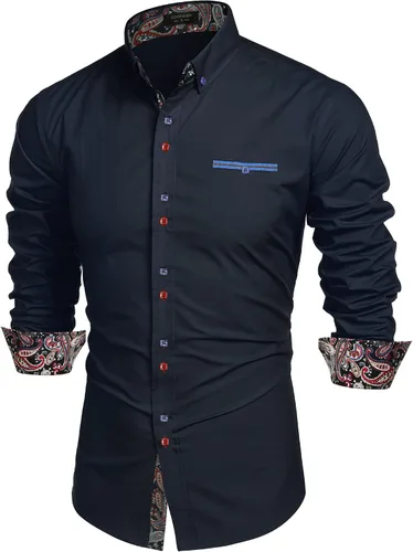 Vista 2 de COOFANDY Camisa de vestir para hombre de manga larga casual con botones
