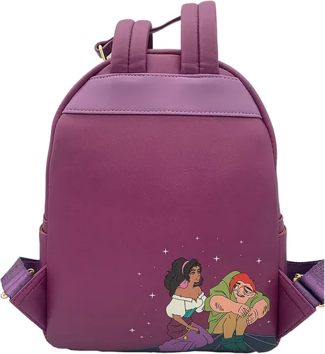 Vista 3 de Loungefly Disney Hunchback of Notre Dame Esmeralda - Mini bolso de hombro con doble correa, grabado con flores bordadas, Púrpura, Bolso de hombro