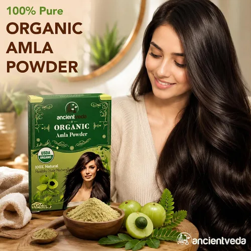 Vista 2 de Ancientveda Tratamiento orgánico natural para el crecimiento del cabello Antioxidantes Polvo limpiador Reduce las arrugas Amla, sin OMG