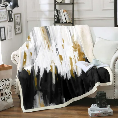 Vista 18 de Erosebridal Manta de sherpa moderna para niños y adolescentes, color naranja, verde azulado, negro, manta para silla, manta de forro polar con rayas
