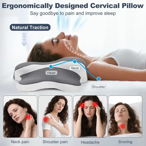 Vista 2 de Cervical Neck Pillow for Neck Pain Relief, Side Sleeper Pillows for Adults